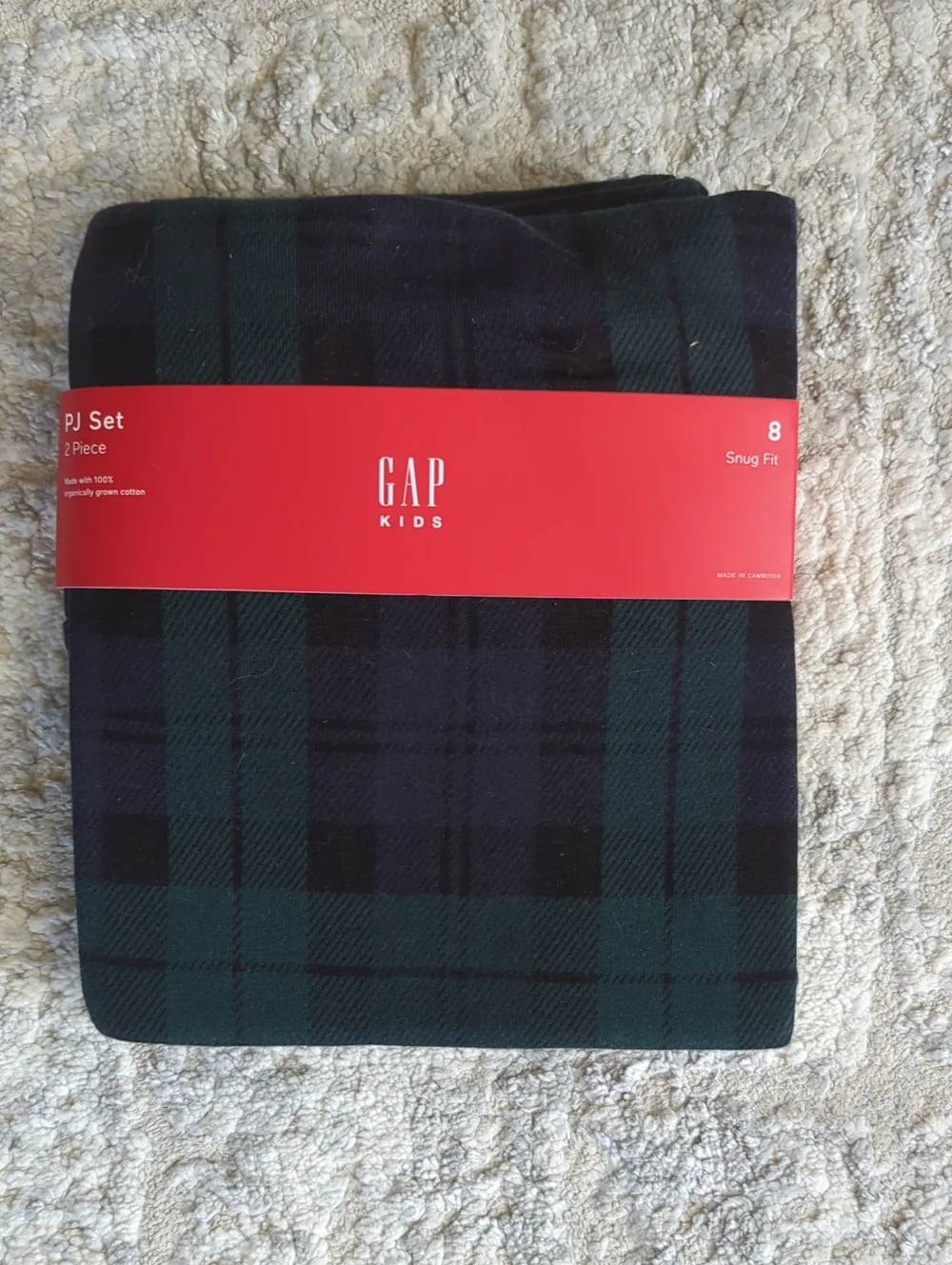 NWT GAP Kids Dark Green Plaid PJ Set Size 8
